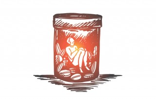 person trapped in pill bottle drawing