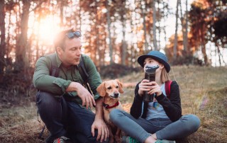 man on hike with teenage daughter and dog - talking - teens